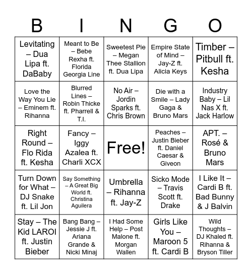Dynamic Duets Bingo Card