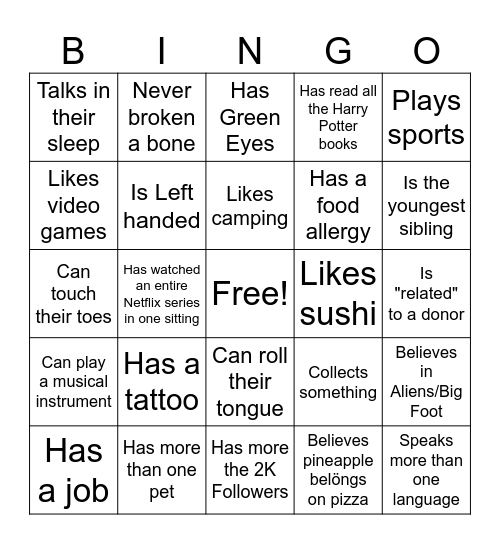 GTD People Bingo Card