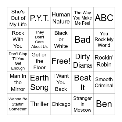 MICHAEL JACKSON Bingo Card