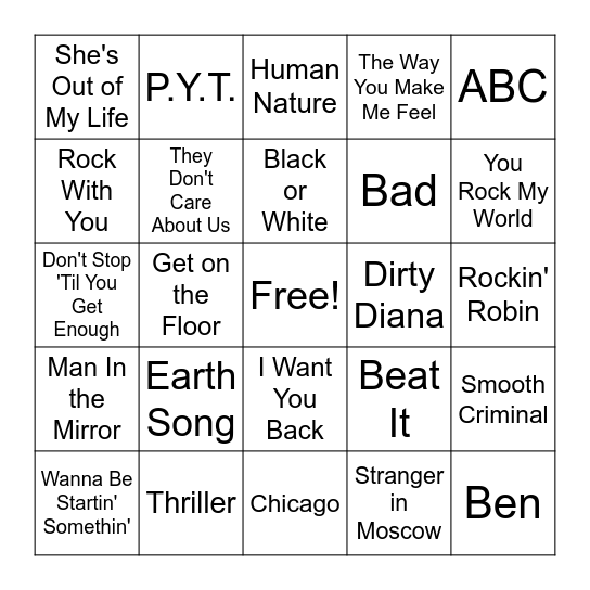 MICHAEL JACKSON Bingo Card