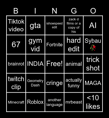 Yt shorts bingo card 2026 Bingo Card