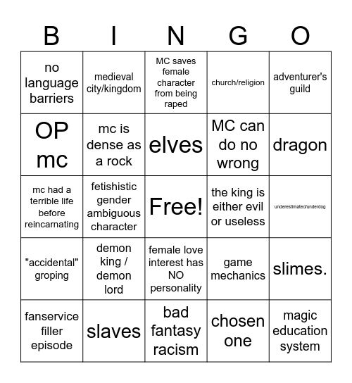 isekai bingo Card