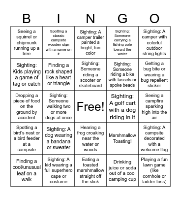 Kids Camping Bingo Card