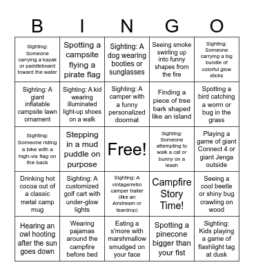 Kids Camping Bingo Card