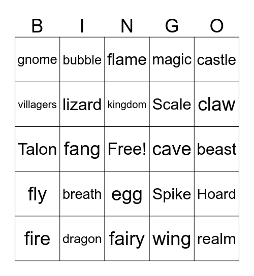 Dragon's Fire Bingo Card