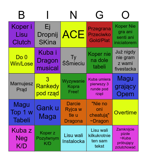 FIVE STACK BINGO Card