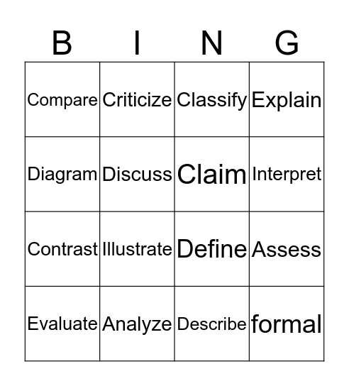 MAP Vocabulary Set 1 Bingo Card