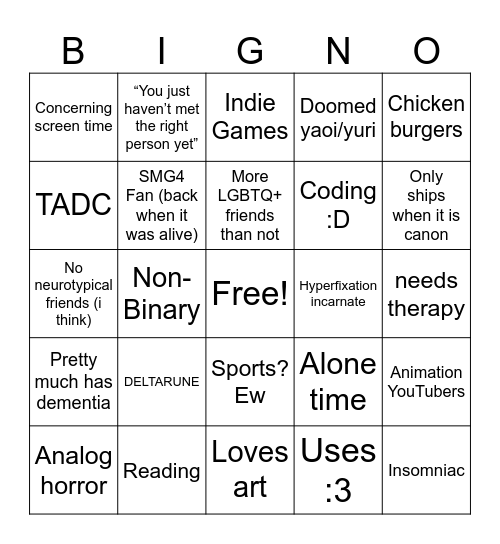 Me Bingo Card