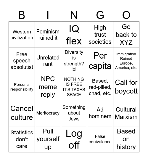 Wypipo X Response Bingo Card