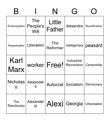 Romanov Dynasty to 1900 Review Bingo Card