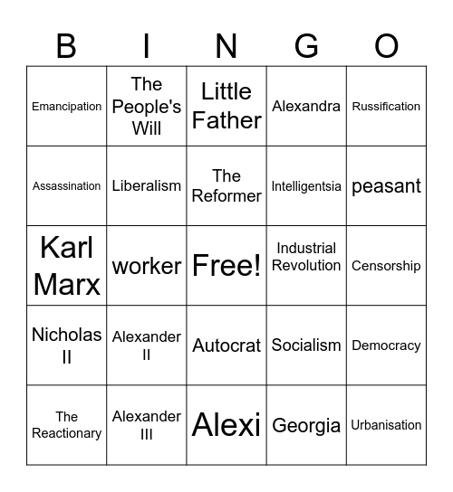 Romanov Dynasty to 1900 Review Bingo Card