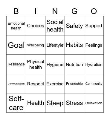 Holistic Health Bingo Card