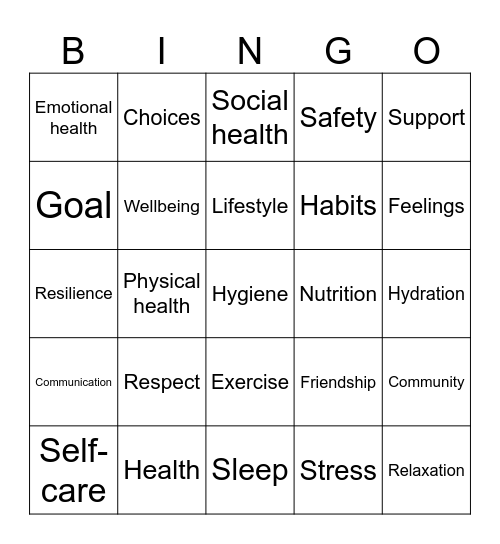 Holistic Health Bingo Card