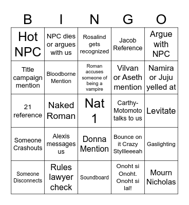 dungeons and bungo Bingo Card
