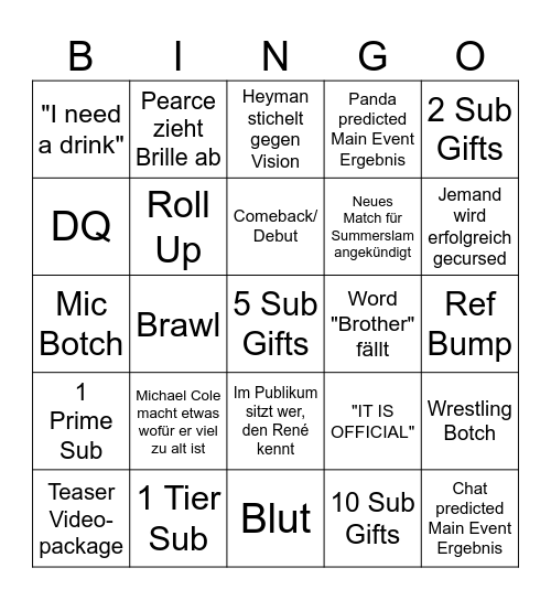 RAW Watchparty Bingo Card