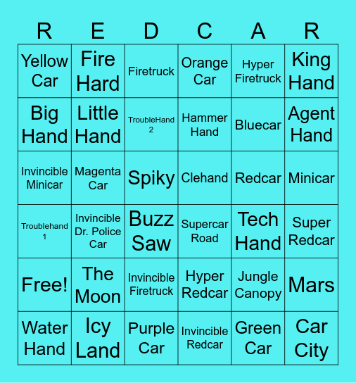 Redcar Bingo Card