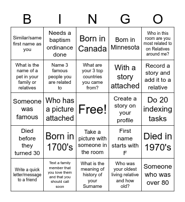 Family Tree Bingo Card