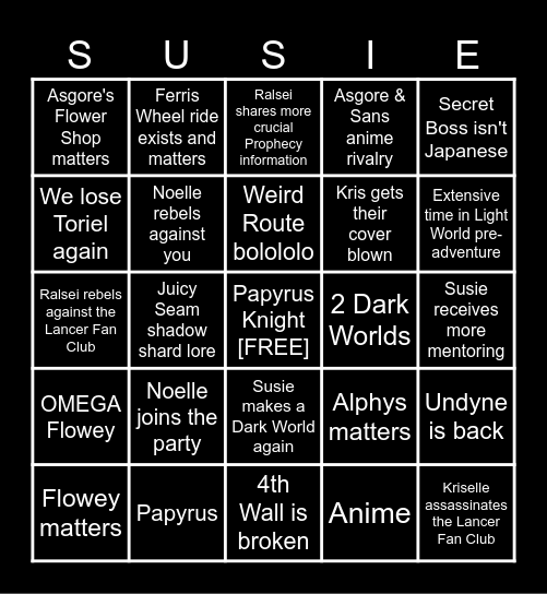 DELTARUNE: Chapter 5 Bingo Card