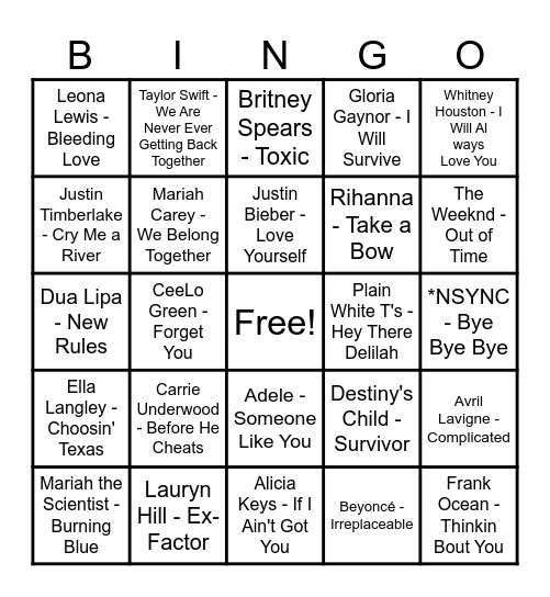 Round 3 - Breakup Radio Bingo Card