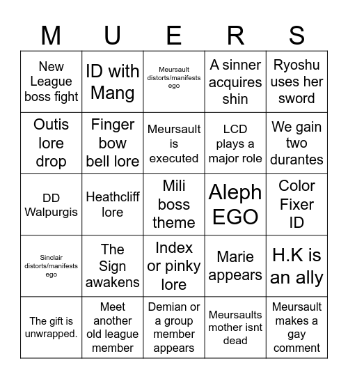 CANTO X Bingo Card