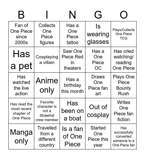 One Piece at Närcon 2026 Bingo Card