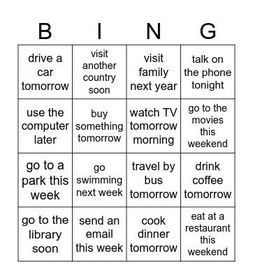 Going to Bingo Card