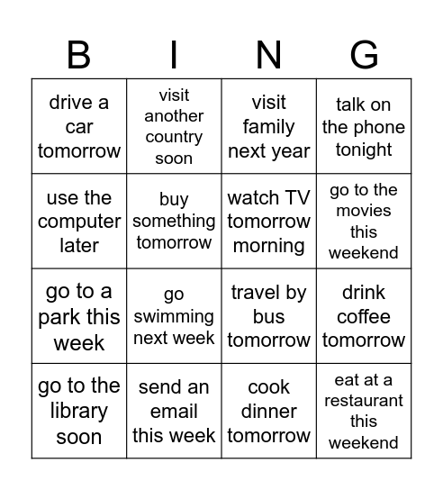 Going to Bingo Card