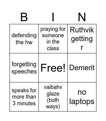 english Bingo Card