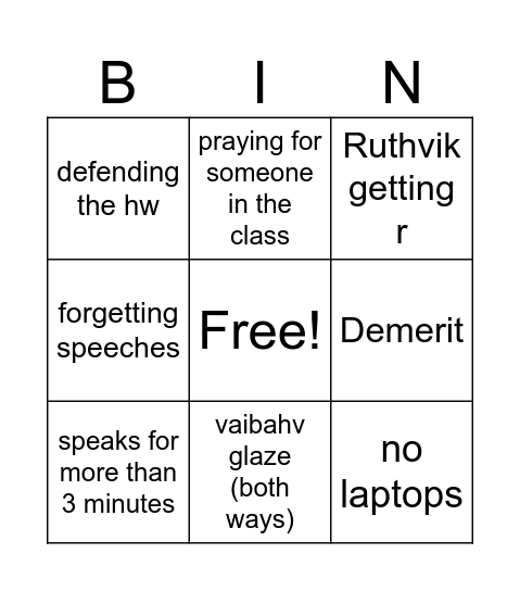 english Bingo Card