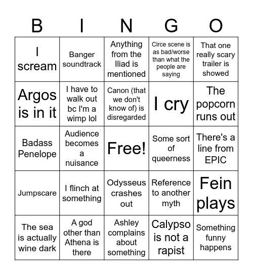 Da Odyssey >:D Bingo Card
