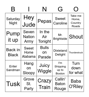 Colleg Teams Stadium Songs Bingo Card