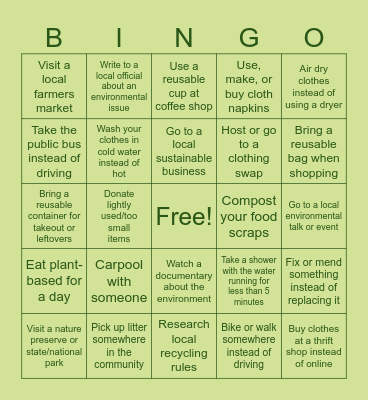 Climate Club Sustainability BINGO Card