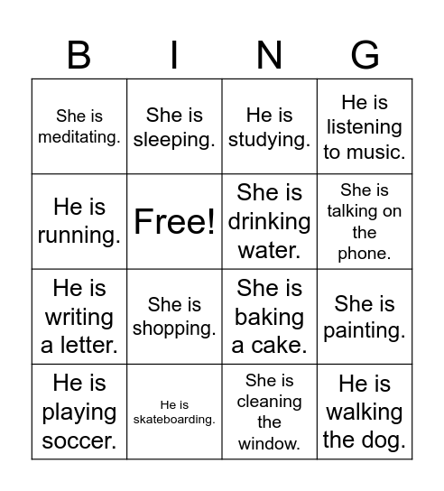 What are they doing? Bingo Card