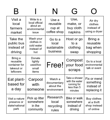 Climate Club Sustainability BINGO Card