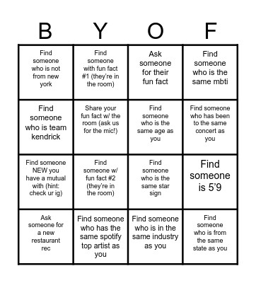 BYOF Summer Bingo Card