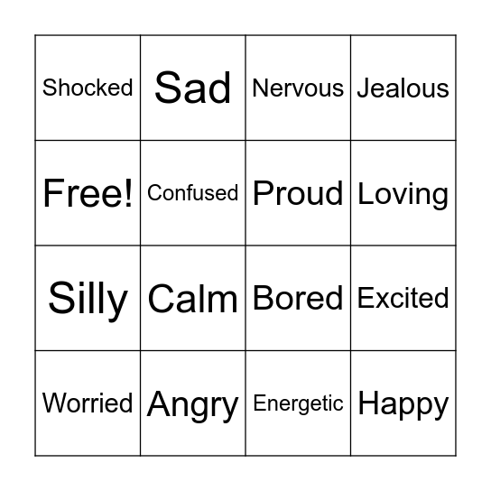 Feelings Bingo Card