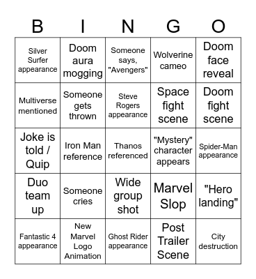 Doomsday Trailer Bingo Card