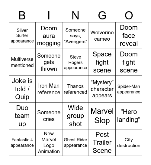 Doomsday Trailer Bingo Card