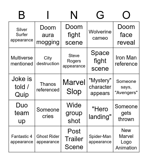 Doomsday Trailer Bingo Card