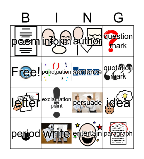 Writing Bingo Card