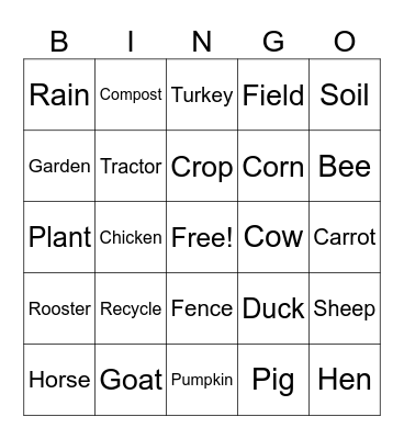 Farm Bingo Card