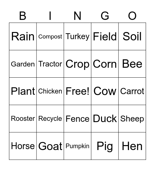 Farm Bingo Card
