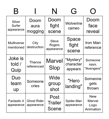 Doomsday Trailer Bingo Card