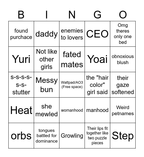 FanFiction Bingo Card