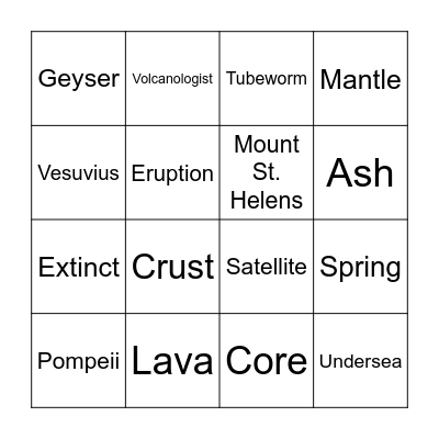 Volcanoes Bingo Card