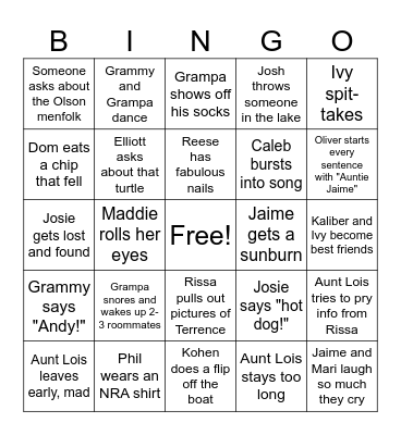 Reunion Bingo Card