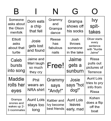 Reunion Bingo Card