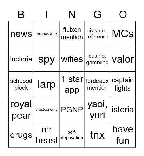Application Bingo Card