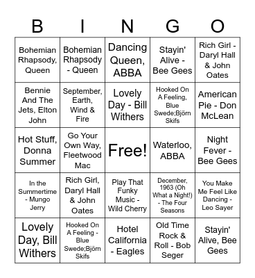70s Summer Bingo Card