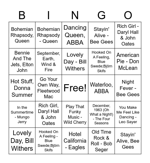 70s Summer Bingo Card